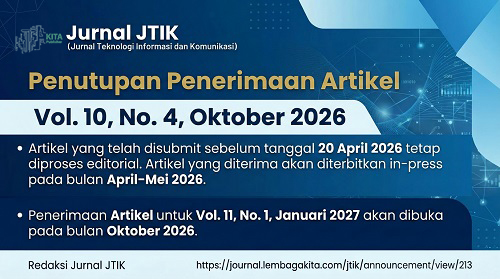 Penutupan Penerimaan Artikel – JTIK Vol. 10, No 4 2026
